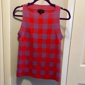 Ann Taylor Red and Purple Square Neck Knit Sleeveless Top S EXC